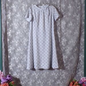 Vintage 70s Dress 1970s Blue White Mod Shift Retro Twee Quirky Size Large M/L